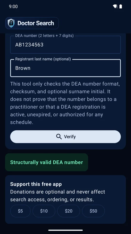 Compruebe el formato de un número DEA