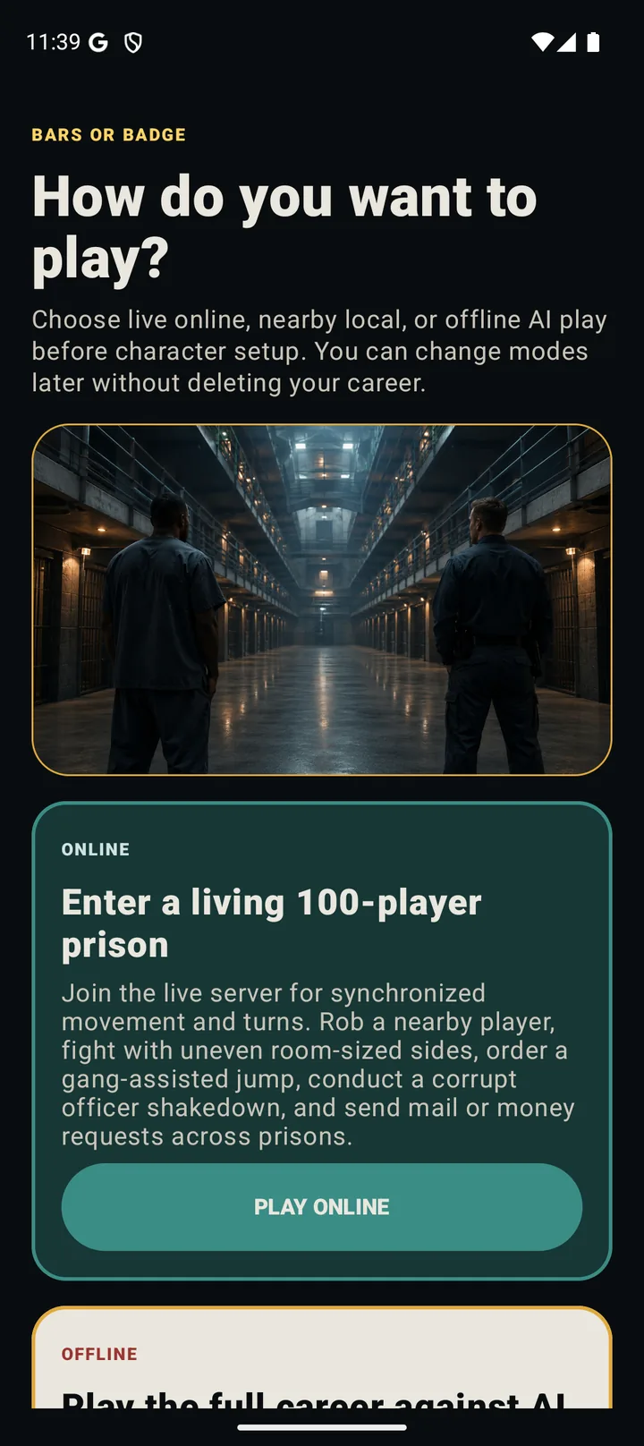 The Bars or Badge start screen on an Android phone