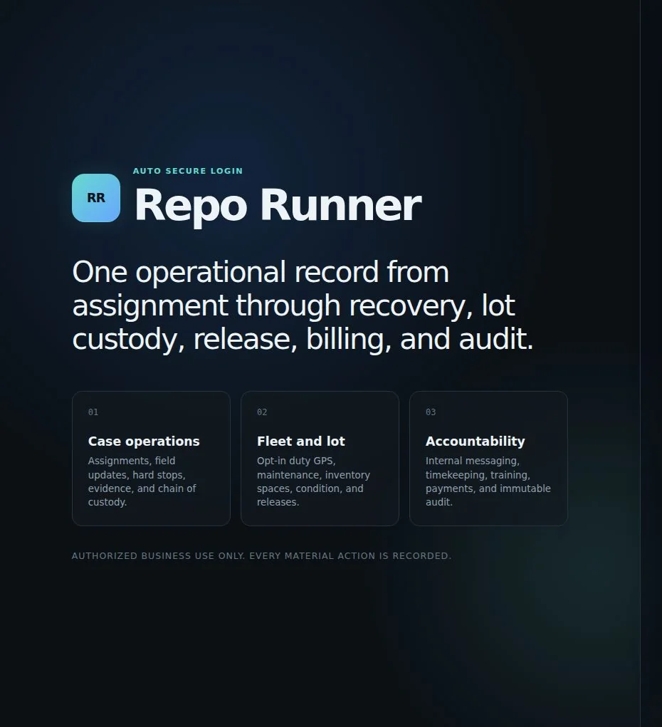 Introducción pública de Repo Runner sobre casos, campo, patio y facturación.
